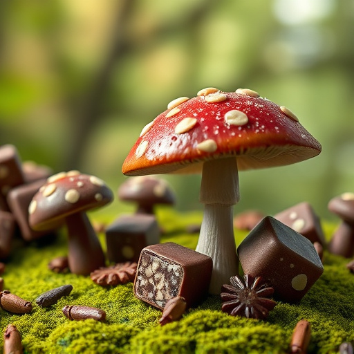 Magic Mushroom Chocolates with Nature Background