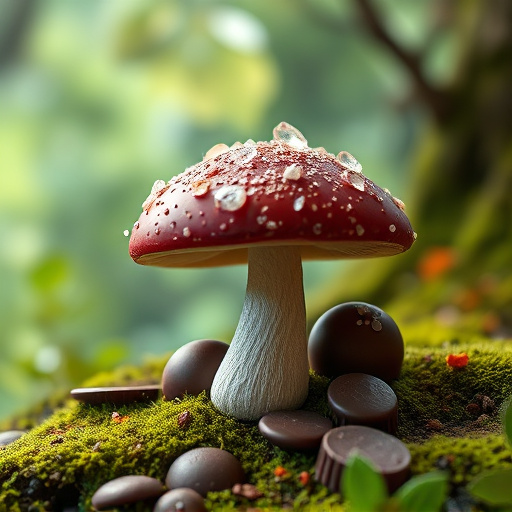 Magic Mushroom Chocolates with Nature Background