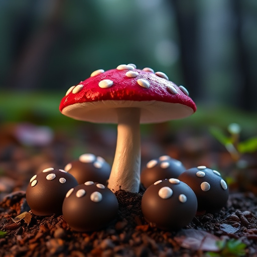Magic Mushroom Chocolates with Nature Background