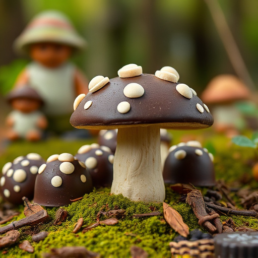 Magic Mushroom Chocolates with Nature Background