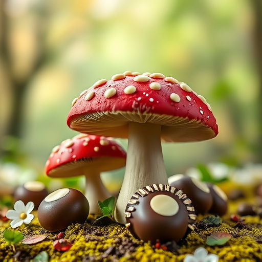 Magic Mushroom Chocolates with Nature Background