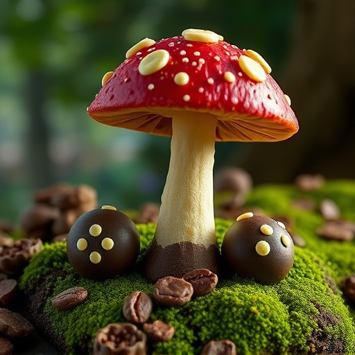 Magic Mushroom Chocolates with Nature Background