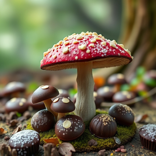 Magic Mushroom Chocolates with Nature Background