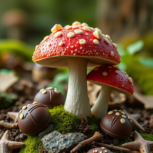 Magic Mushroom Chocolates with Nature Background