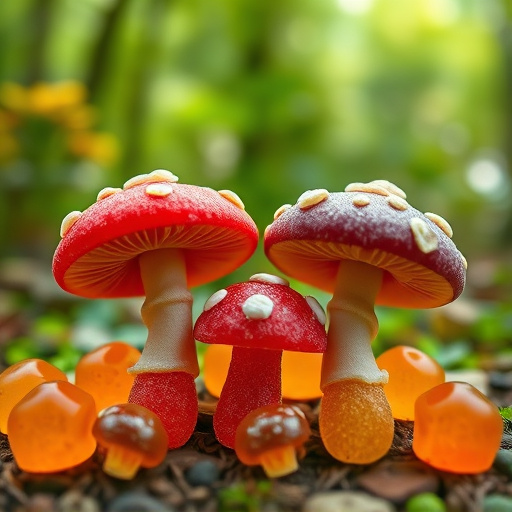 Magic Mushroom Gummies with Nature Background