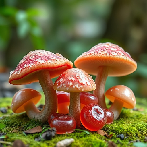 Magic Mushroom Gummies with Nature Background