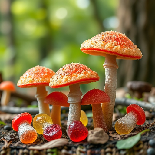 Magic Mushroom Gummies with Nature Background