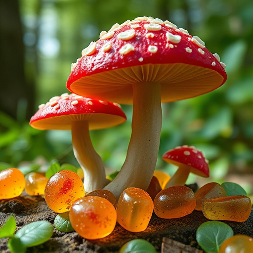 Magic Mushroom Gummies with Nature Background