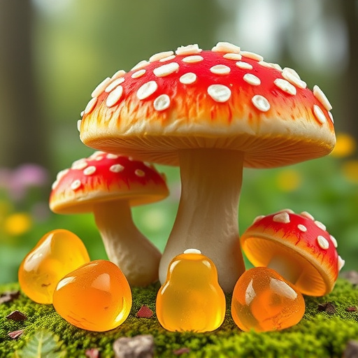 Magic Mushroom Gummies with Nature Background