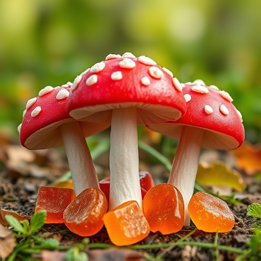 Magic Mushroom Gummies with Nature Background