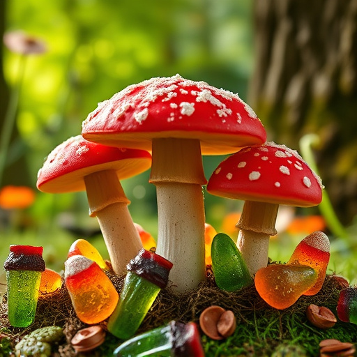 Magic Mushroom Gummies with Nature Background