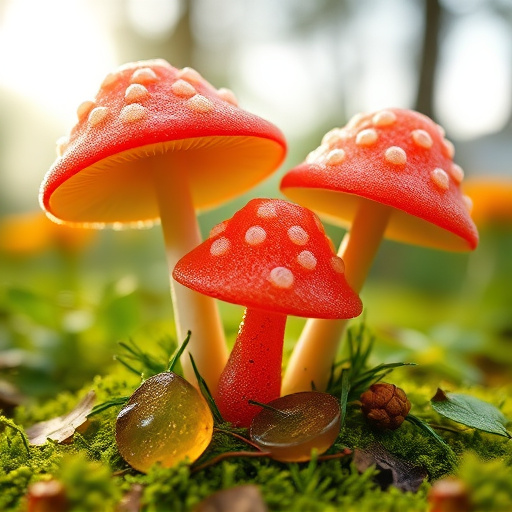 Magic Mushroom Gummies with Nature Background