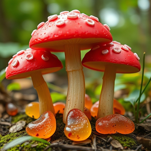 Magic Mushroom Gummies with Nature Background