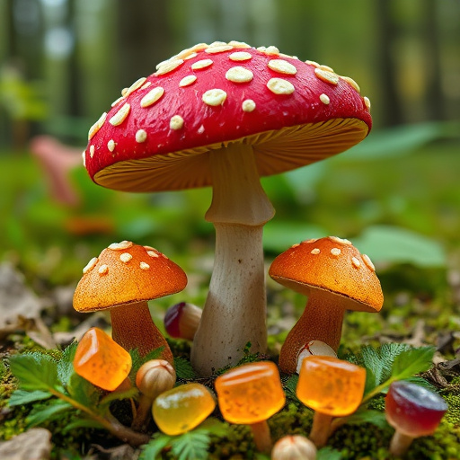 Magic Mushroom Gummies with Nature Background