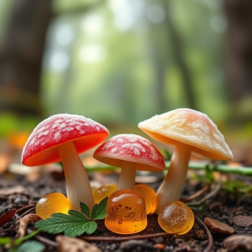 Magic Mushroom Gummies with Nature Background