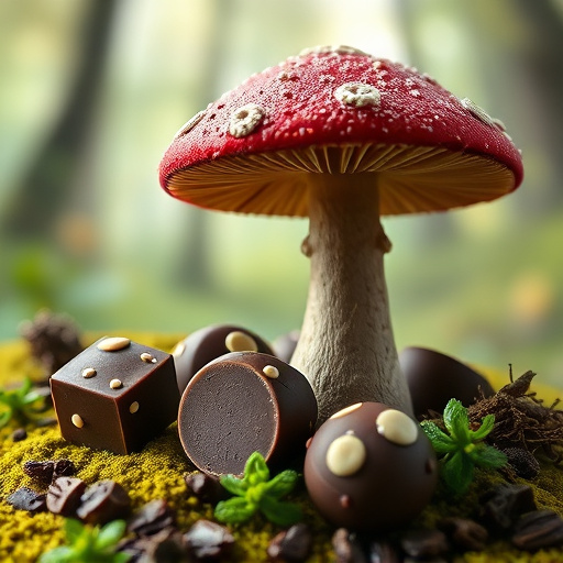 Magic Mushroom Chocolates with Nature Background
