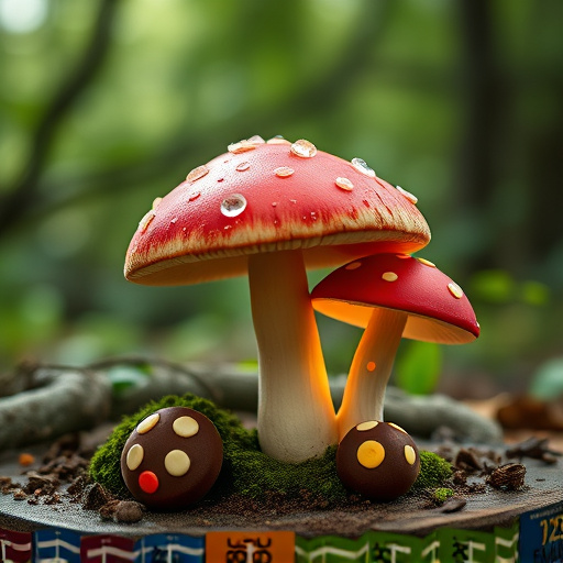Magic Mushroom Chocolates with Nature Background