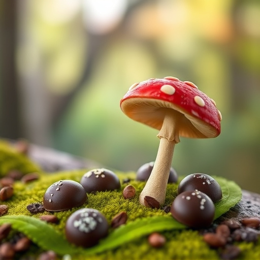 Magic Mushroom Chocolates with Nature Background