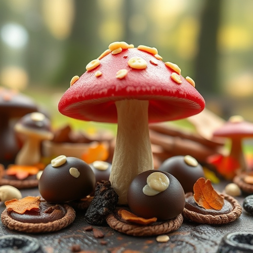 Magic Mushroom Chocolates with Nature Background