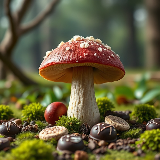 Magic Mushroom Chocolates with Nature Background