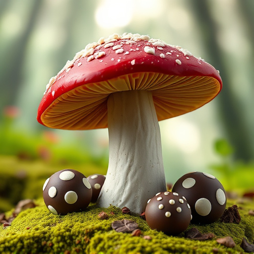 Magic Mushroom Chocolates with Nature Background