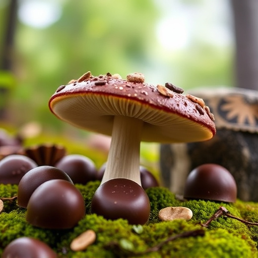 Magic Mushroom Chocolates with Nature Background