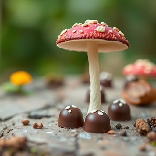 Magic Mushroom Chocolates with Nature Background