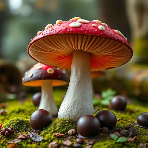 Magic Mushroom Chocolates with Nature Background