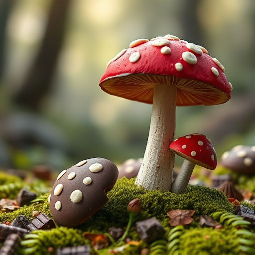 Magic Mushroom Chocolates with Nature Background
