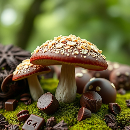 Magic Mushroom Chocolates with Nature Background