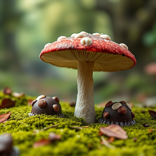 Magic Mushroom Chocolates with Nature Background