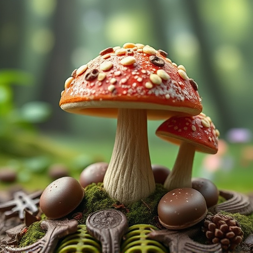 Magic Mushroom Chocolates with Nature Background