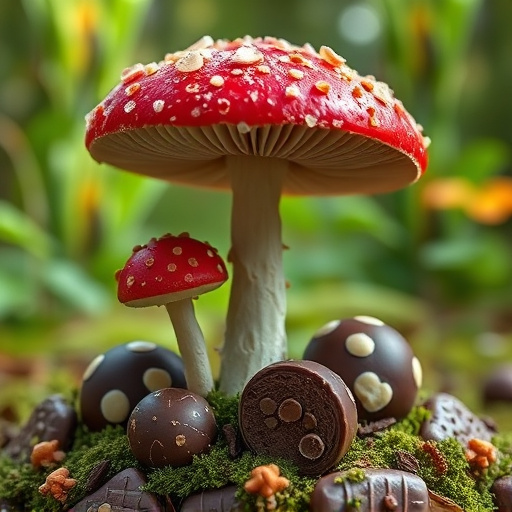 Magic Mushroom Chocolates with Nature Background