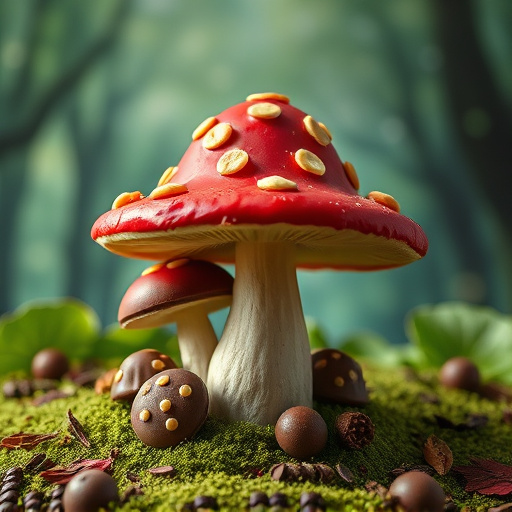 Magic Mushroom Chocolates with Nature Background