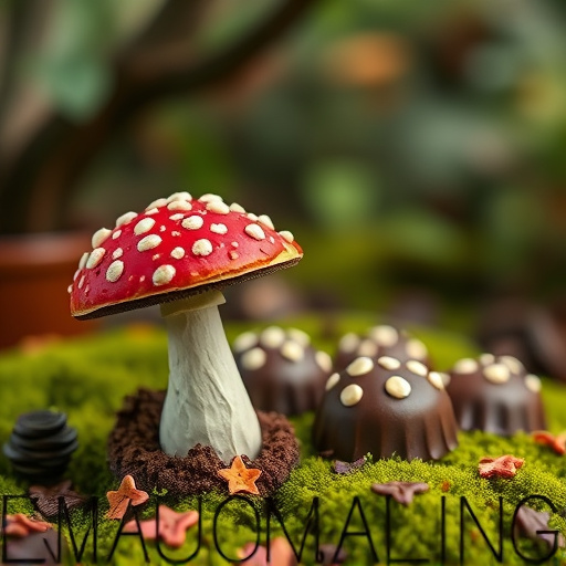 Magic Mushroom Chocolates with Nature Background