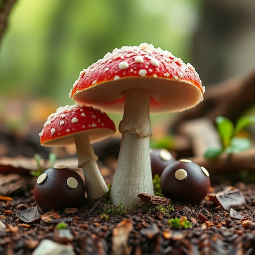 Magic Mushroom Chocolates with Nature Background