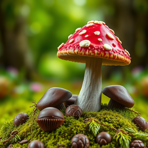 Magic Mushroom Chocolates with Nature Background