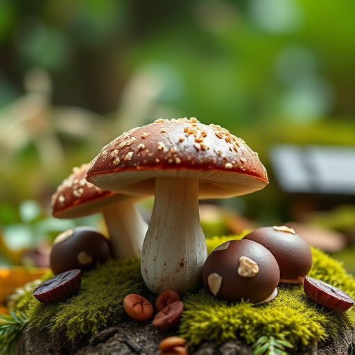 Magic Mushroom Chocolates with Nature Background