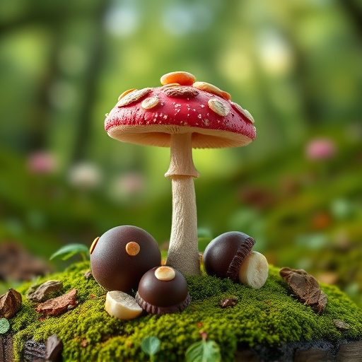 Magic Mushroom Chocolates with Nature Background