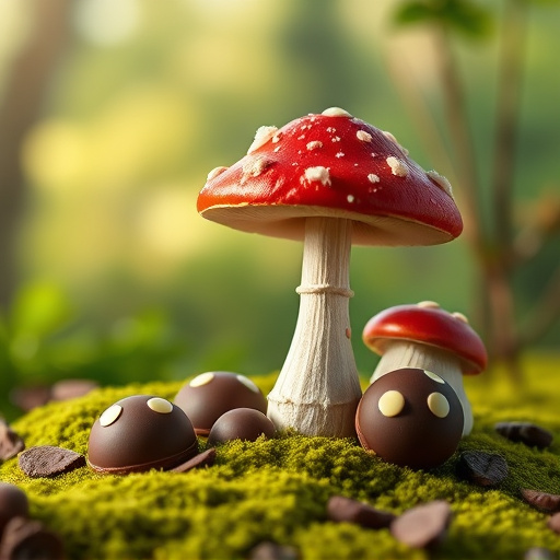 Magic Mushroom Chocolates with Nature Background