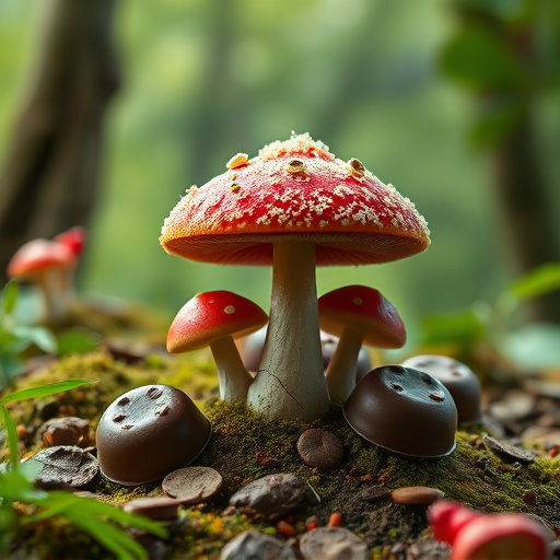 Magic Mushroom Chocolates with Nature Background