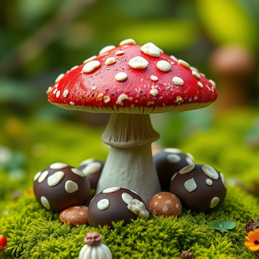 Magic Mushroom Chocolates with Nature Background
