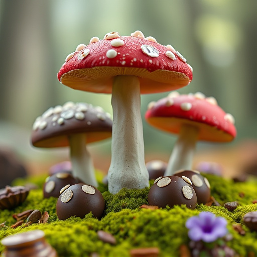 Magic Mushroom Chocolates with Nature Background