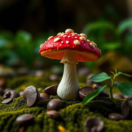 Magic Mushroom Chocolates with Nature Background