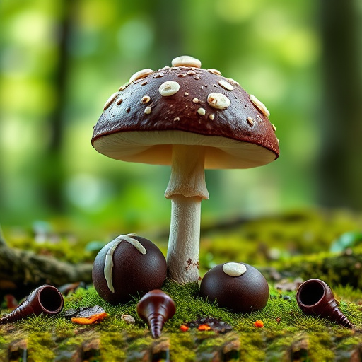 Magic Mushroom Chocolates with Nature Background