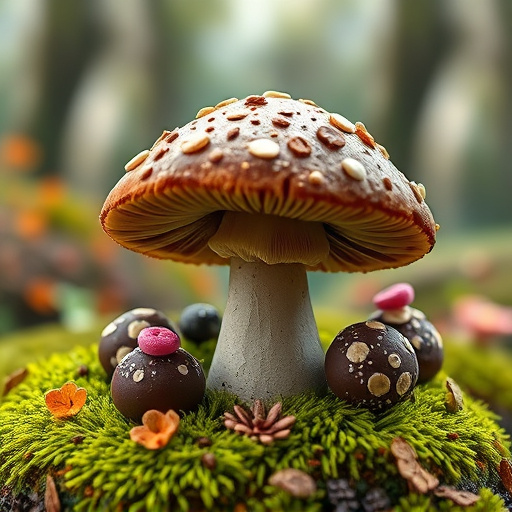 Magic Mushroom Chocolates with Nature Background