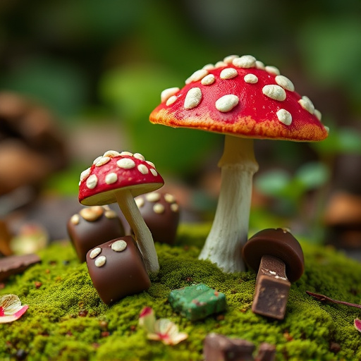 Magic Mushroom Chocolates with Nature Background