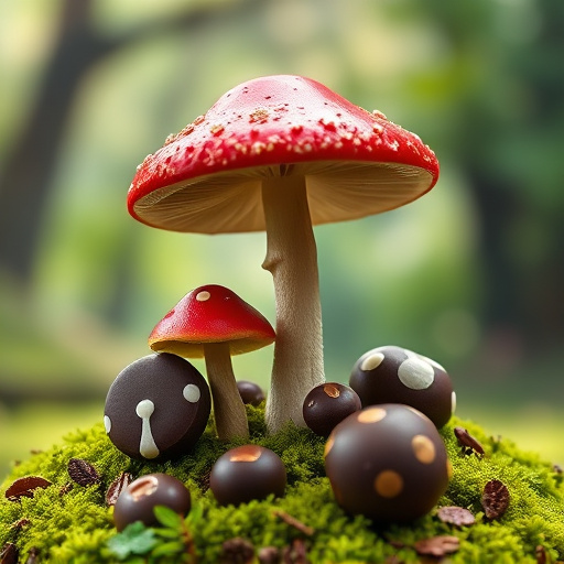 Magic Mushroom Chocolates with Nature Background