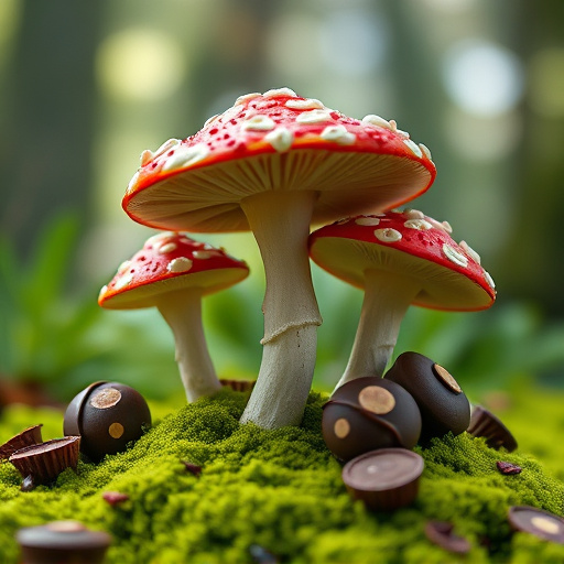 Magic Mushroom Chocolates with Nature Background