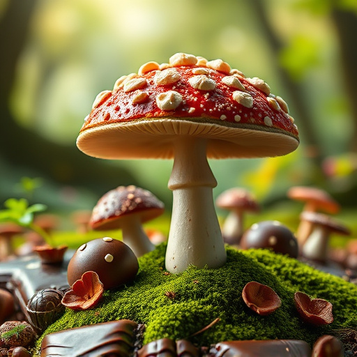 Magic Mushroom Chocolates with Nature Background